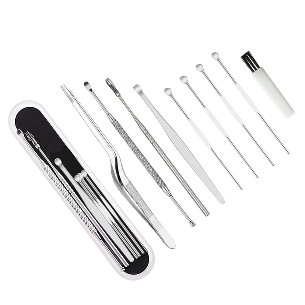 8pcs/set Stainless Steel Ear Wax Pickers Cleaner Ear Wax Removal Tools Set Ear Picks Wax Removal Tweezers Ear Pick Clean Tool wi