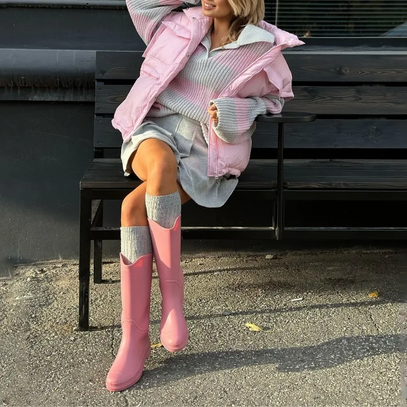 เสื้อสเวตเตอร์ลายทางผู้หญิง คอโปโล แขนยาว ทรงหลวม โอเวอร์ไซส์ ติดกระดุม สำหรับฤดูใบไม้ร่วงและฤดูหนาว เสื้อถักนิตติ้ง สไตล์ลำลอง สตรีทแวร์