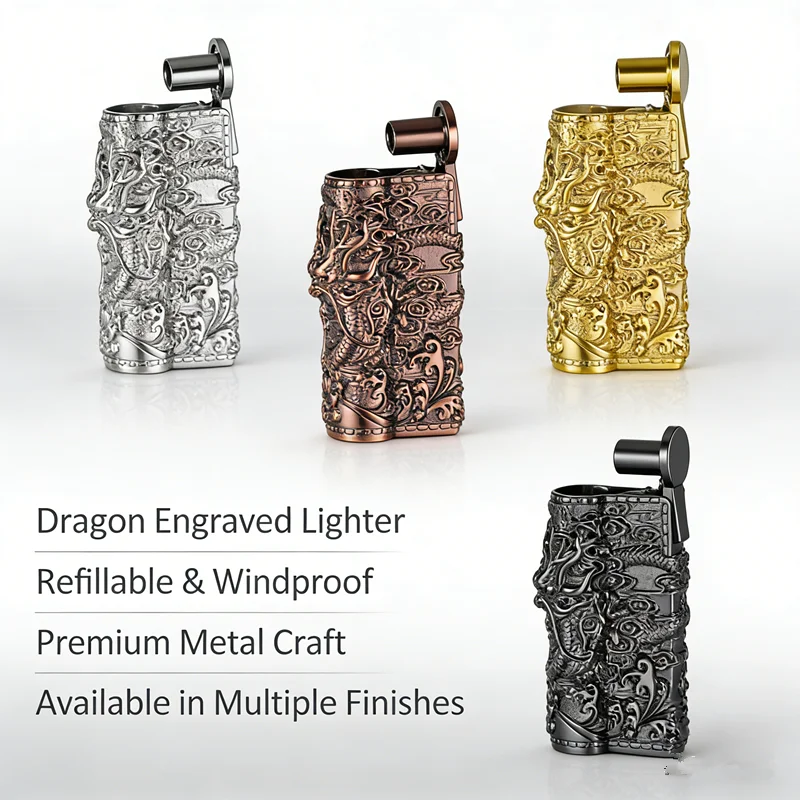 Retro 3D Armor Dragon Lighter Four-sided 3D Relief Exquisite Craft Windproof Grinding Wheel Premium Unique Smoking Accessory