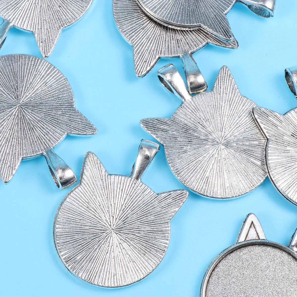 10Pcs Cat Ear Bezel Pendant Tray Round 25Mm Copper Plated Jewelry Making Kits Photo Resin Crafts DIY Accessories