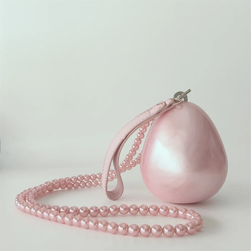 

Oval Egg Shell Mini Handbag Shoulder Crossbody Bag Acrylic Box Clutch Evening Handbag Wedding Party Women Beaded Handle Purse