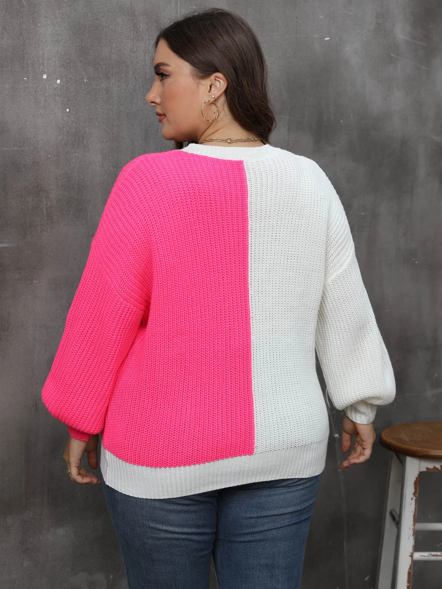 2024 Sexy Patchwork Plus Size Sweater Women Heart O-Neck Large Pullover Lady Loose Oversize Jumper Big Jerseys Curvy Knitwear