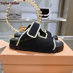 Summer Woven Thick-Soled Slippers Non-Slip Outer Wear Genuine Leather Sandals Women'S Comfortable Color Matching Beach Shoes 40