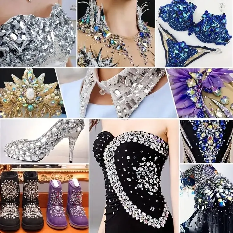 BOBOHOO Navette Mehrfarbige Glas-Nähsteine, Kristall-Flachsteine zum Aufnähen, Strass-Steine für DIY-Kleidung, Hochzeitskleider – Detail 27