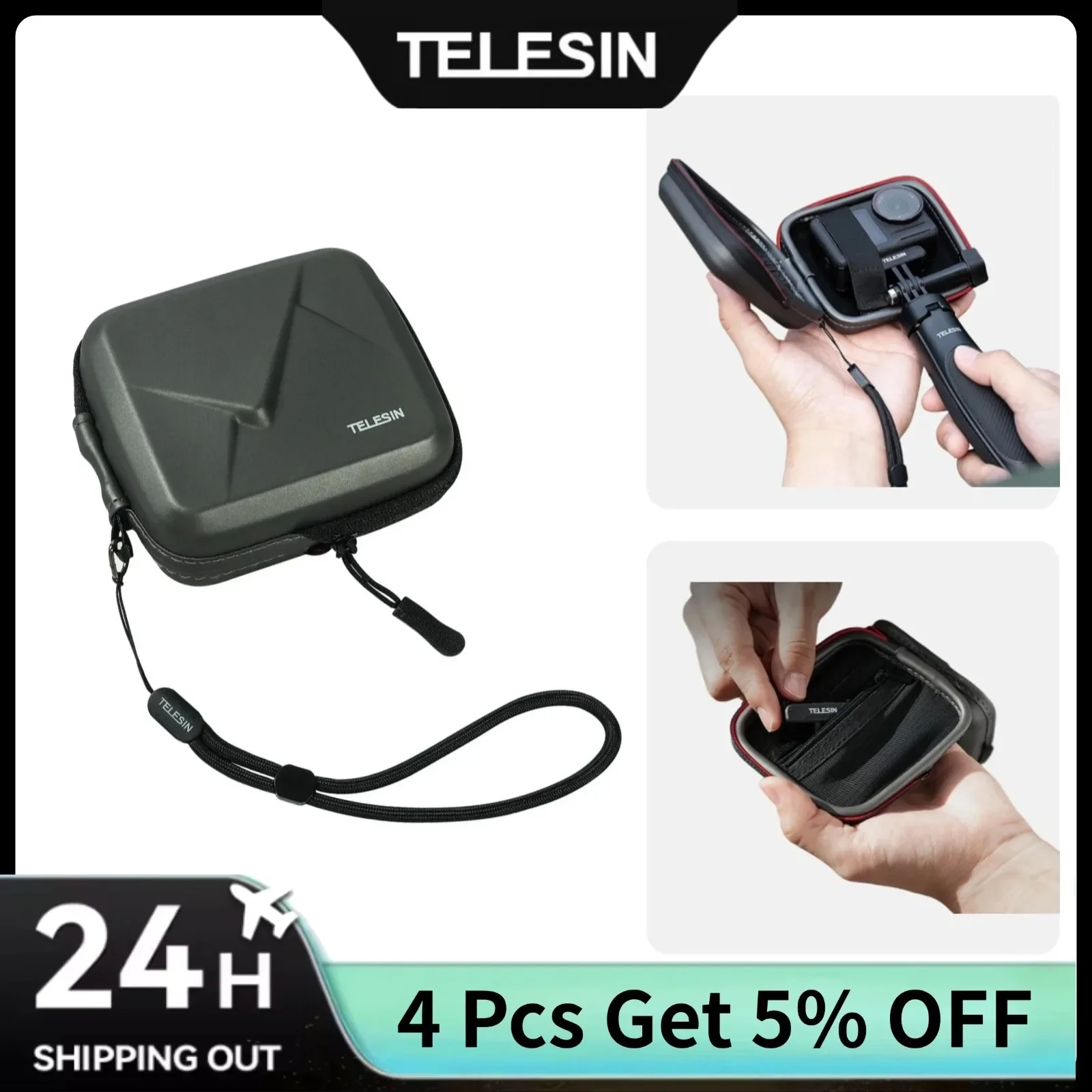 

TELESIN Shockproof Storage Case for Gopro Hero 13 12 11 10 9 8 DJI OSMO Action 5 4 3 Insta360 ACE Pro Hard Shell Protection