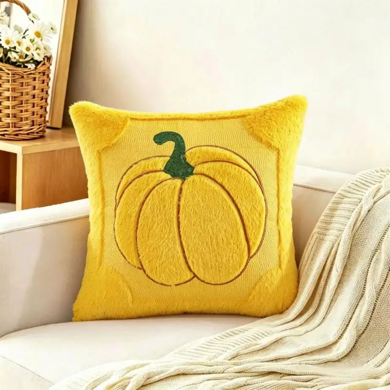Thanksgiving-Kürbis-Herbst-Kissenbezug, Cojines, beige-orange, dekorativer Sofa-Plüsch-Kissenbezug, Kopfteil-Kissenbezüge – Detail 13