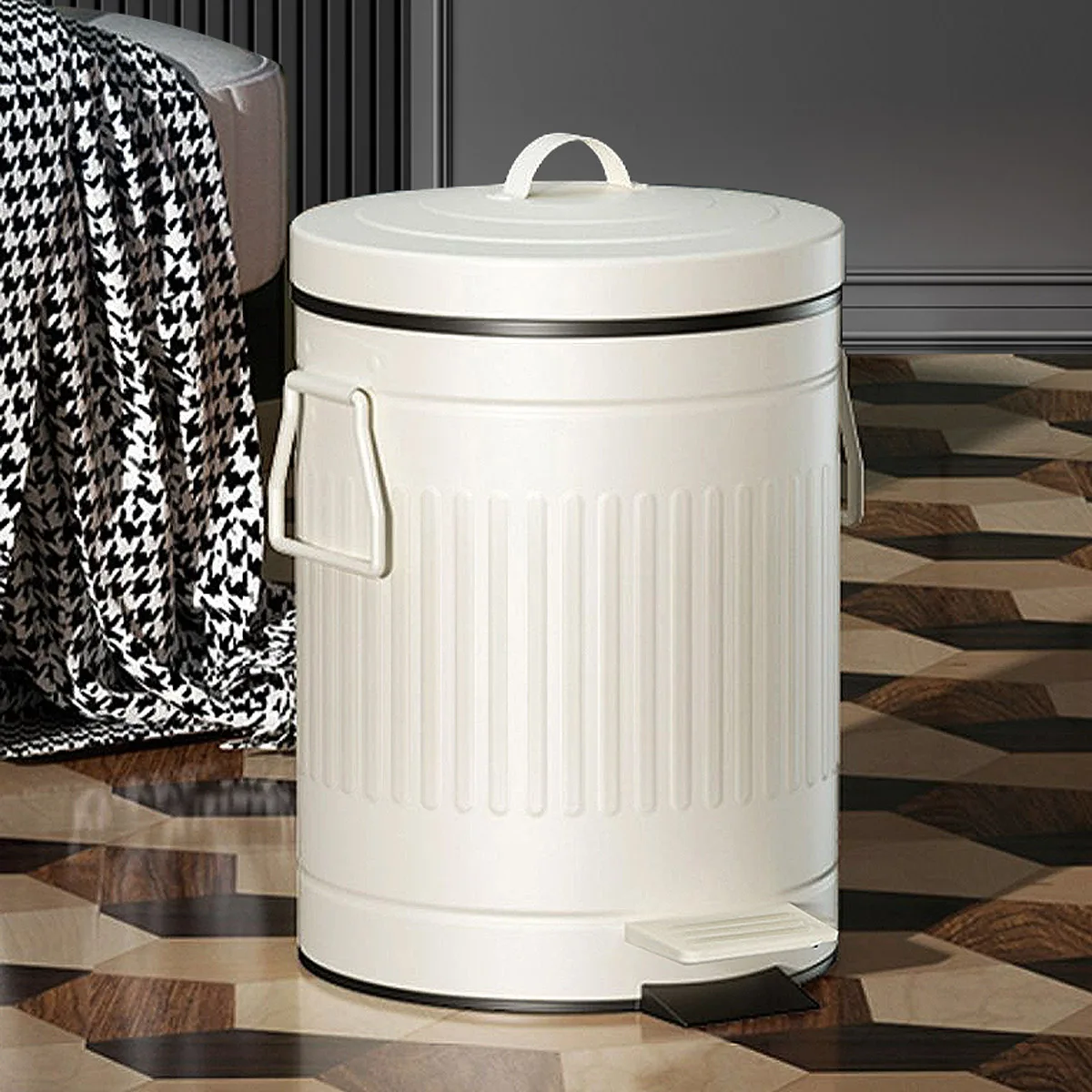 Room Decor 5L Round Slow Falling Silent Roman Pattern Pedal Trash Can Trash Can Household Cleaning Bucket