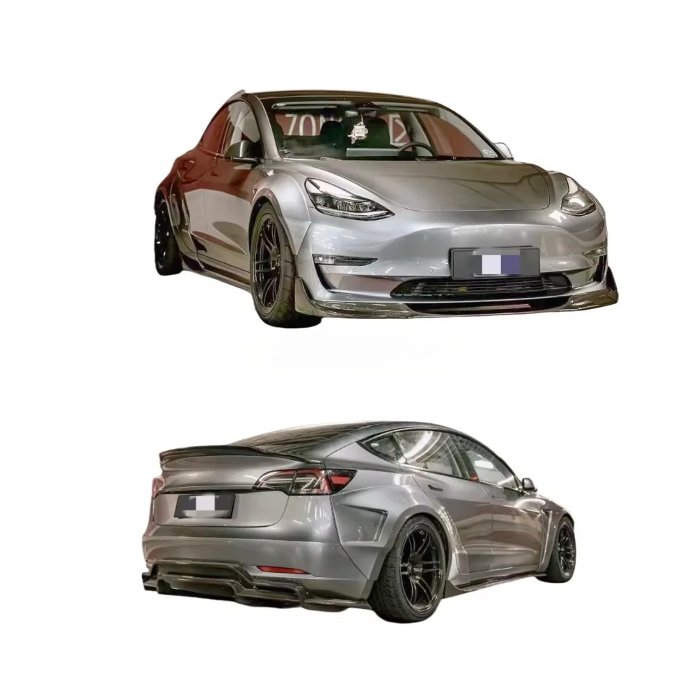 2019-2022 for Model 3 Upgrade ARTSAN Style Body Kit Bumpers Widened Fenders Wheel Arches Carbon Fiber Frontlip Rearspoiler