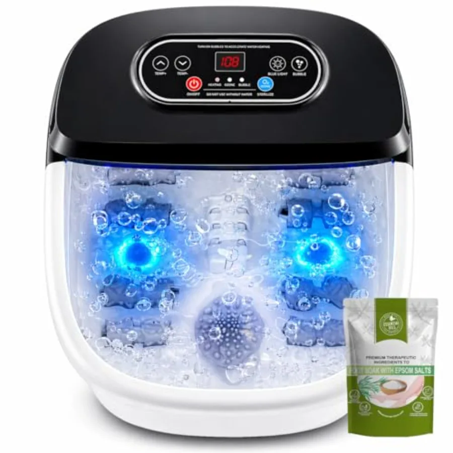

Foot Spa with Ozone and Blue Light, Bubble Massage and 8 Rollers, Adjustable Constant Temperature 95℉-118℉,Large Capacity Foot