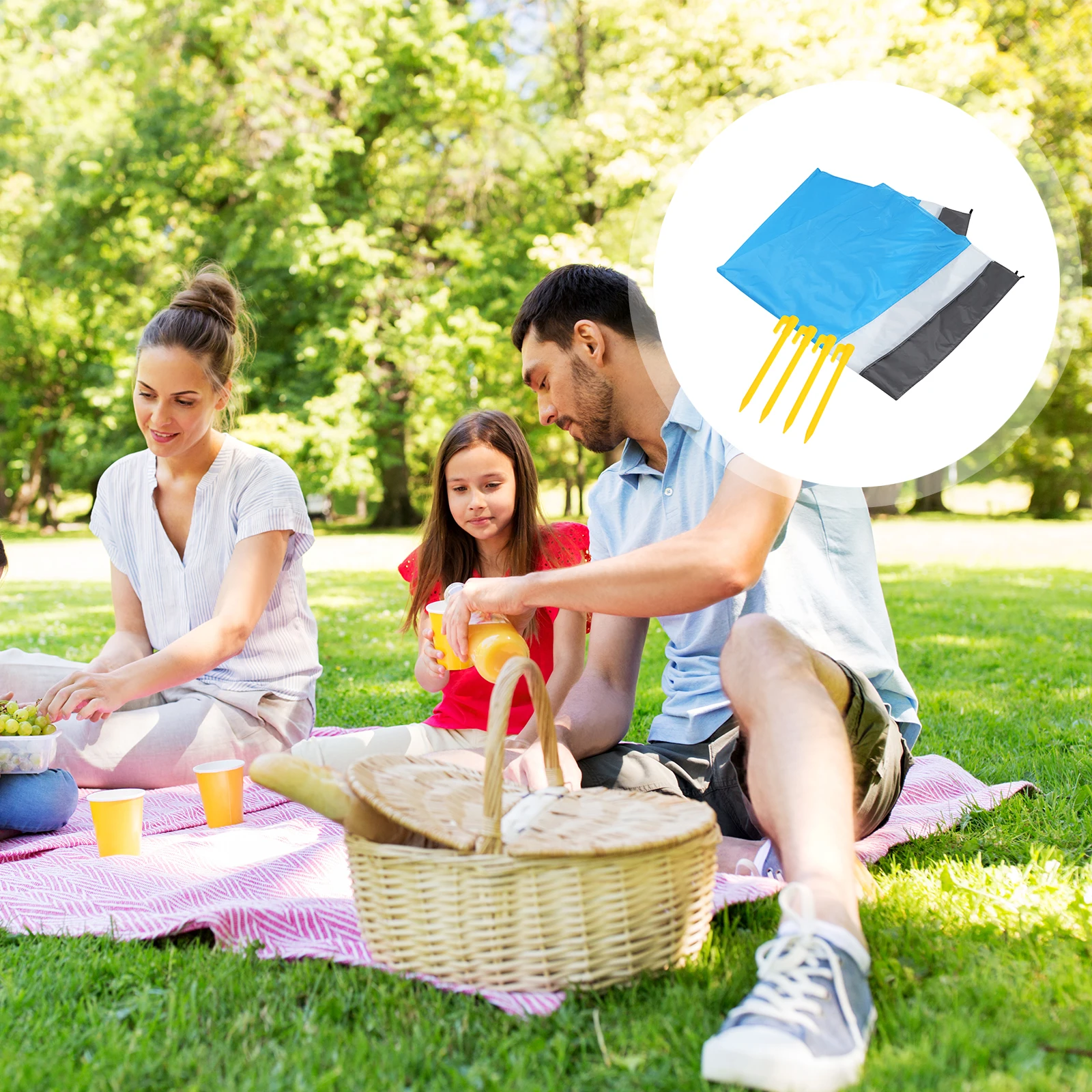 

Waterproof Beach Blanket Sand- Off Quick-Dry Portable Camping Picnic Mat With 4 Stakes Outdoor Ground Cover