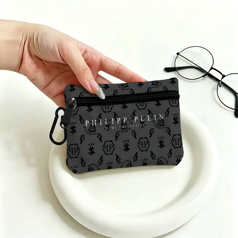 P-Philipp-Plein Flashy-Luxury Mini-Geldbörse aus Oxford-Gewebe mit Karabinerhaken, tragbare Schlüssel- und Kartenbörse, kleine Reißverschlussbörse – Detail 10