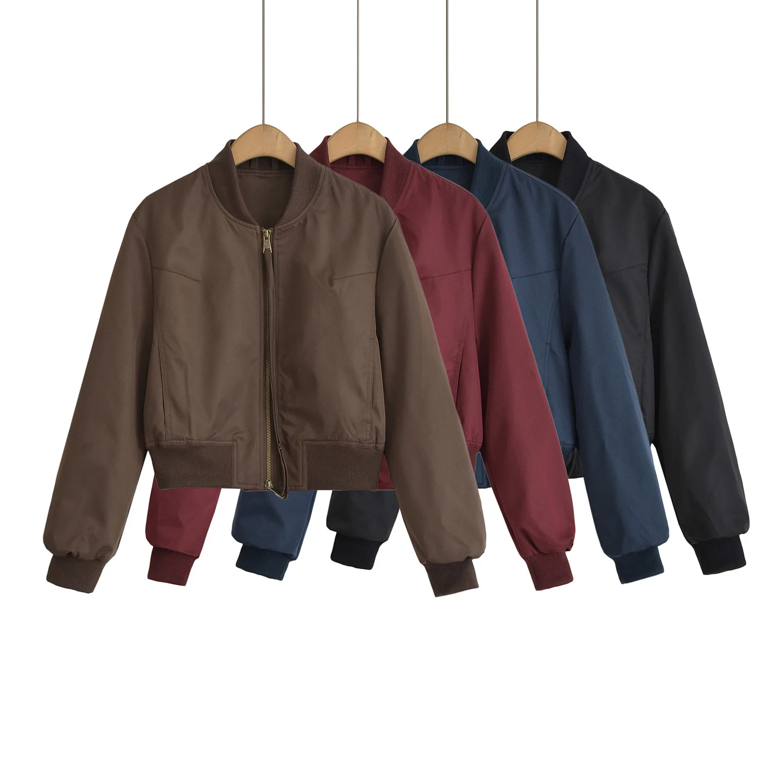 بدلة بيسبول فضفاضة ذات سحاب مزدوج على الطراز الأمريكي للنساء برقبة دائرية وقميص رائع لخريف الموضة