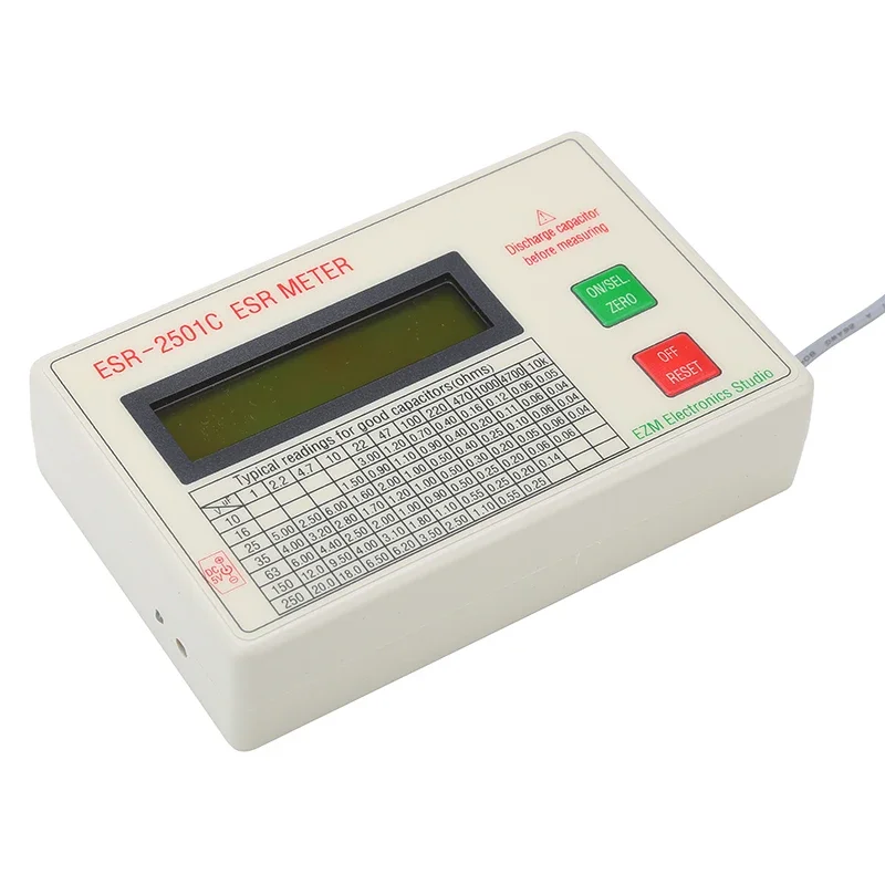 ESR2501C ตัวเก็บประจุ ESR DCR เครื่องทดสอบทดสอบวงจร Capacitance Meter พร้อมทดสอบคลิปแบตเตอรี่