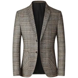 Chaqueta de traje de alta calidad para hombre, Blazer informal de negocios, Blazer ajustado a cuadros, talla 4XL-M, novedad de 2023