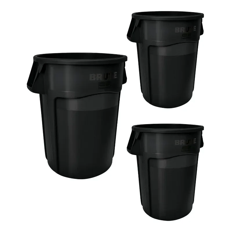 Commercial Products BRUTE Heavy-Duty Round Trash/Garbage Can with Venting Channels, 44-Gallon,Pack of 3