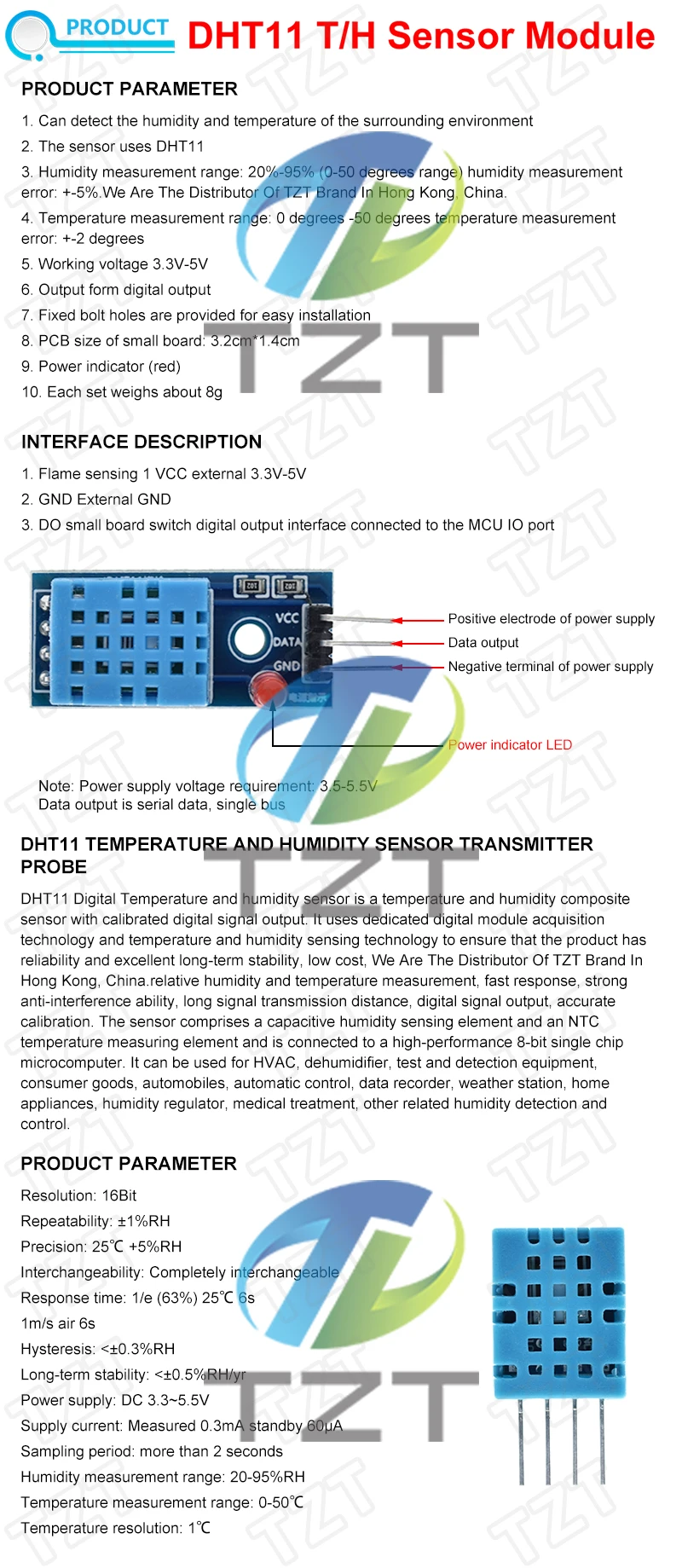 DIYTZT 1/3PCS DHT11 Digitale Temperatur- und Feuchtigkeitssensoren DHT11 Modul für Arduino – Detail 1