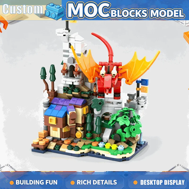 634 PCS Mini Red Dragon Fantasy Tale Model Building Blocks DIY Education Assembly Modify Creative Collection Toy Festival Gift