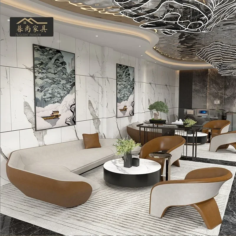 Hotel lobby lounge area curved sofa sales office to discuss reception booth beauty salon furniture customization