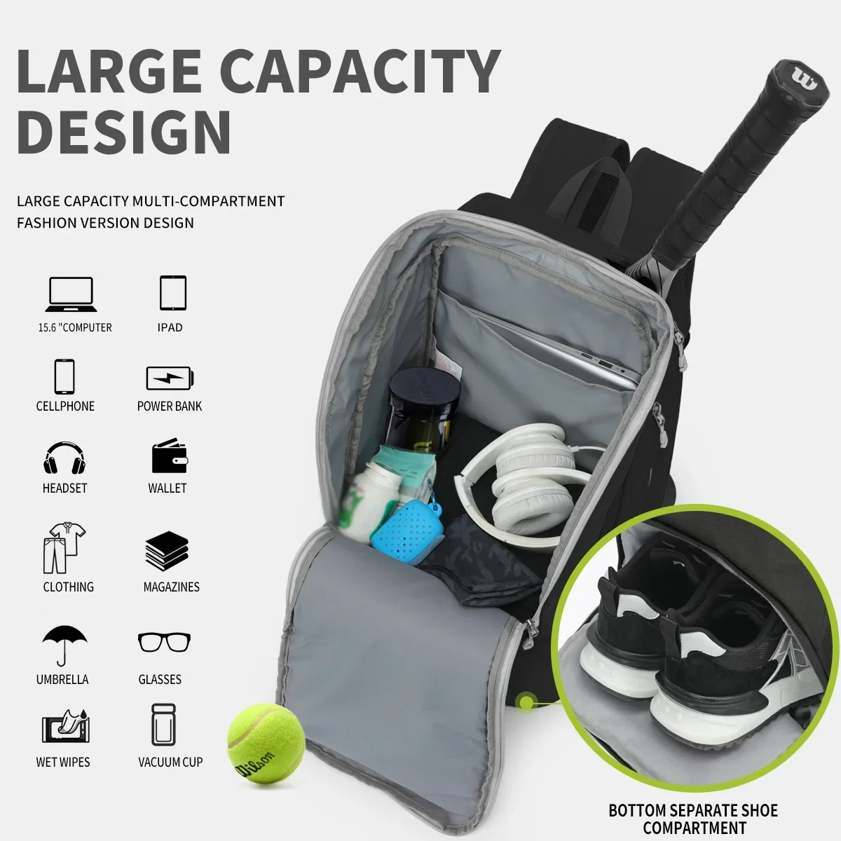 Waterproof Sports Backpack for Men and Women, Gym Bag, Outdoor Fitness, Portable, Ultralight, Yoga, Racket