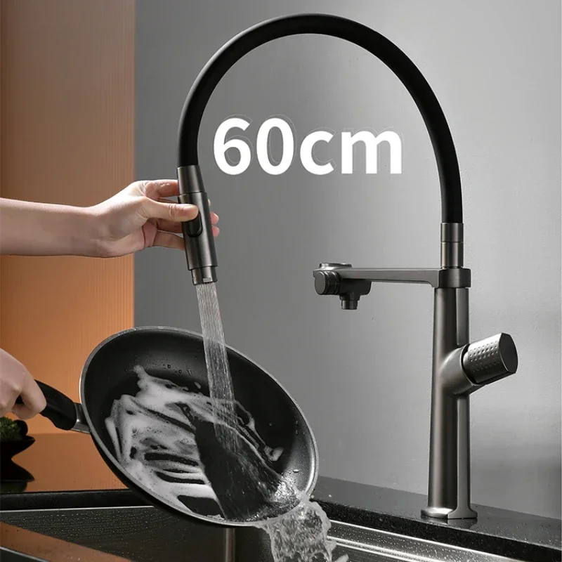 Gunmetal Brass Kitchen Faucet With Filtered Water Two Function Sink Tap One hole Double Handle Cold And Hot Mixer