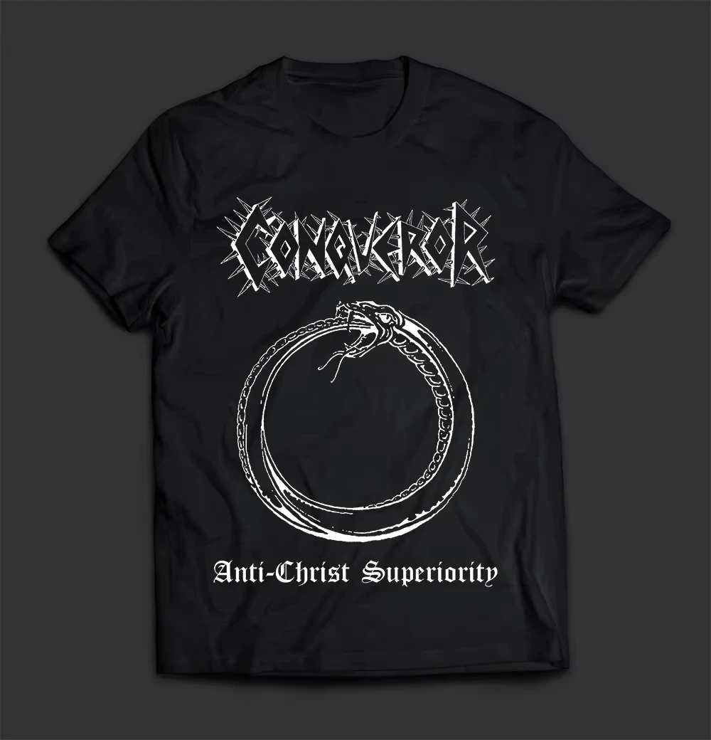 2025 verão novo conquistador anticristo vantagem camiseta de algodão masculino e feminino manga curta retro hip hop rock band topo