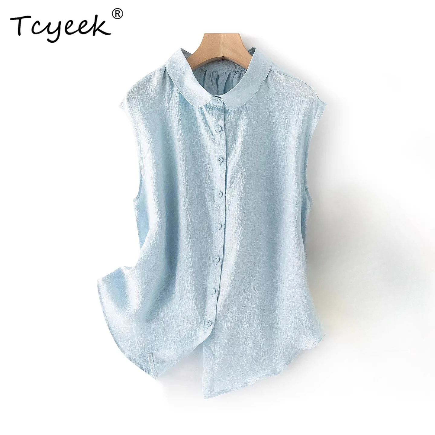 

Женская блузка Tcyeek из 100% натурального шелка тутового шелкопряда, весенне-летняя одежда, элегантная женская рубашка с коротким рукавом, свободный крой