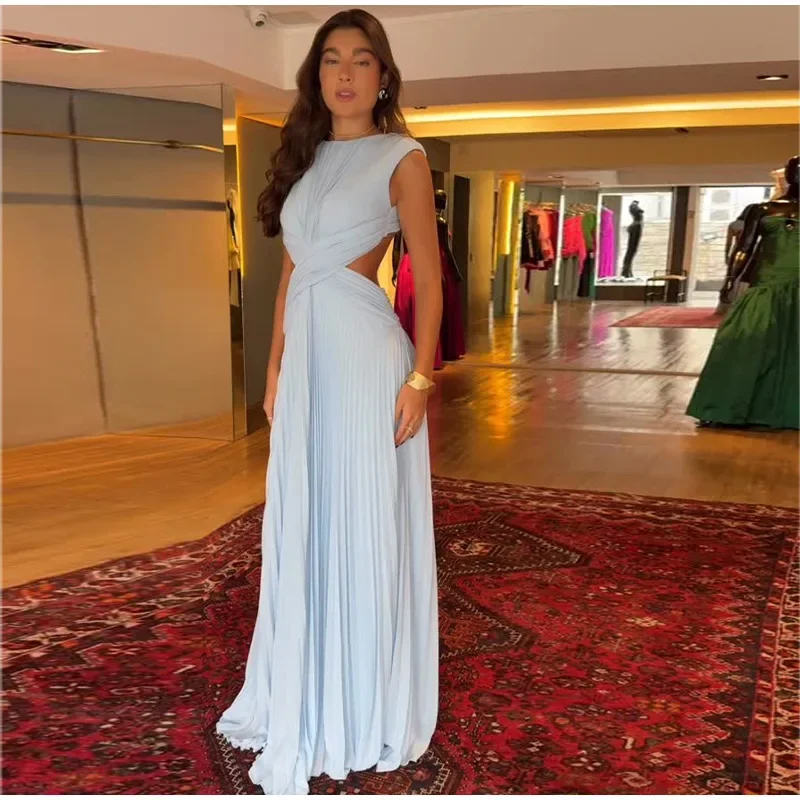 Elegantes 2026 Neues Rückenfreies Damenkleid mit Überkreuz-Taille Ärmelloses A-Linien-Kleid mit Raffungen Langes Abendkleid Formelles Partykleid – Detail 8