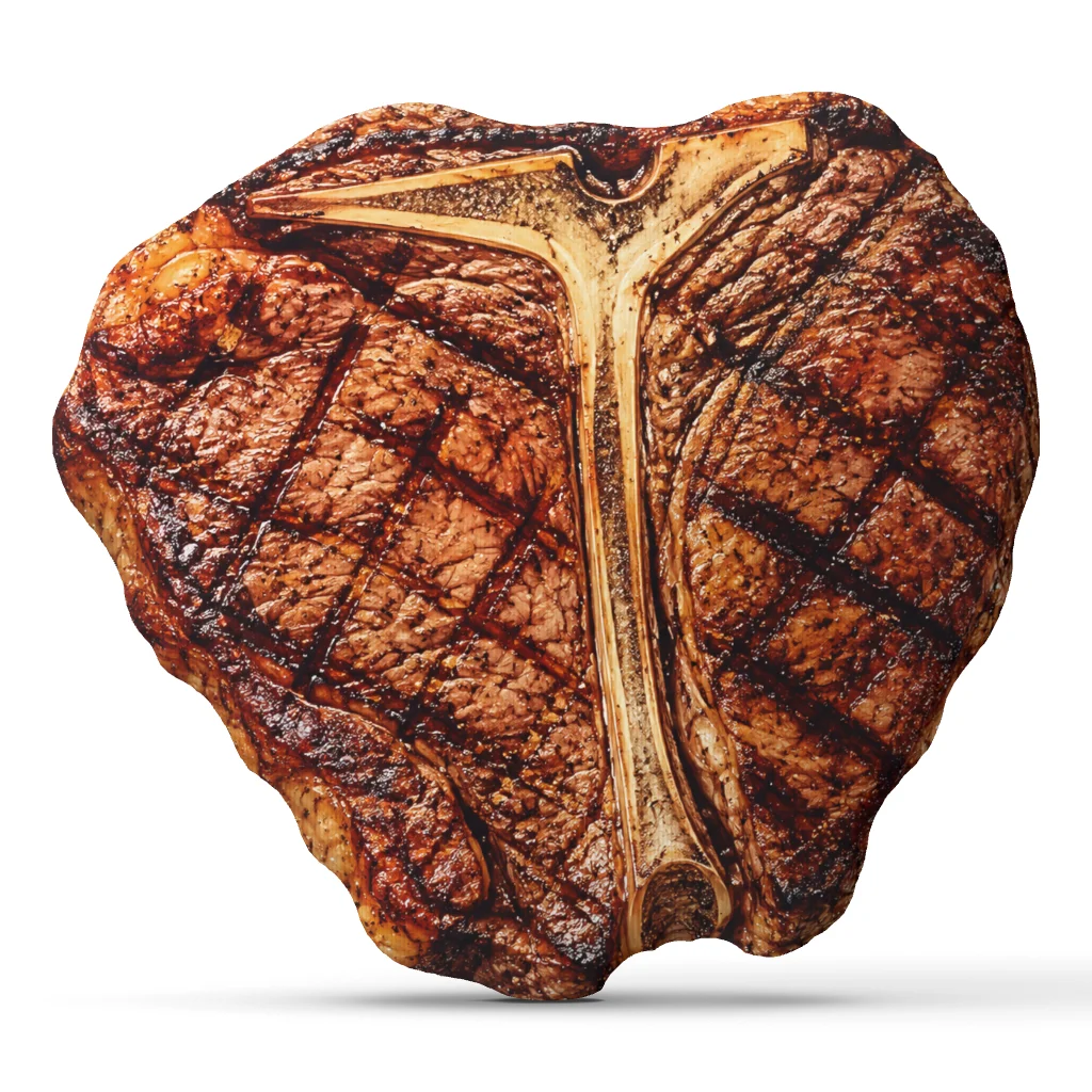 Grilled T Bone Steak Plush Pillow BBQ Lover Cushion Realistic Beef Throw Pillow Irregular Stuffed Food Decor Steakhouse Gift