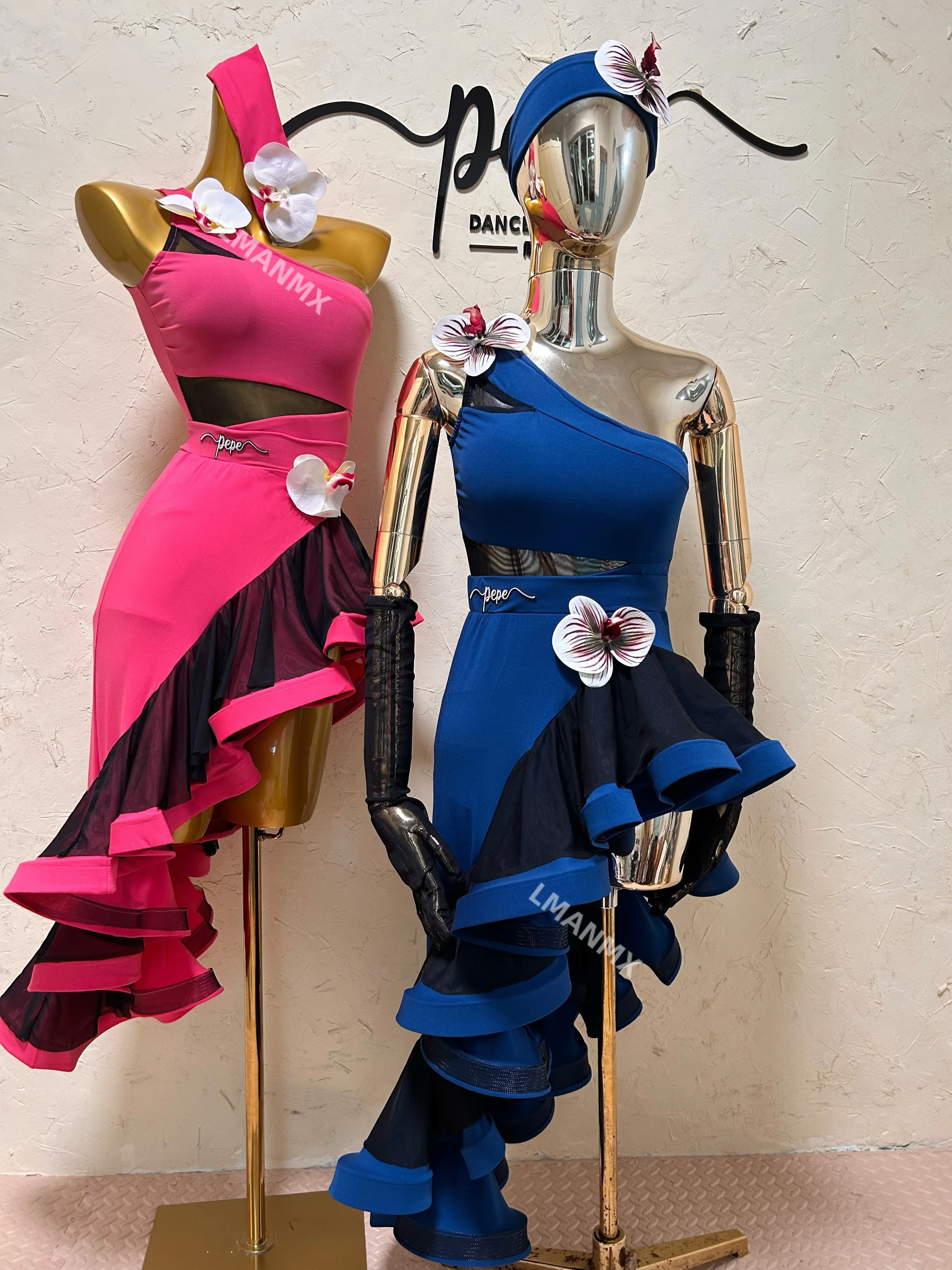 Nouvelle jupe en arête de poisson à épaules inclinées pour la compétition de danse latine et l'examen d'art, jupe trapèze longue et grande