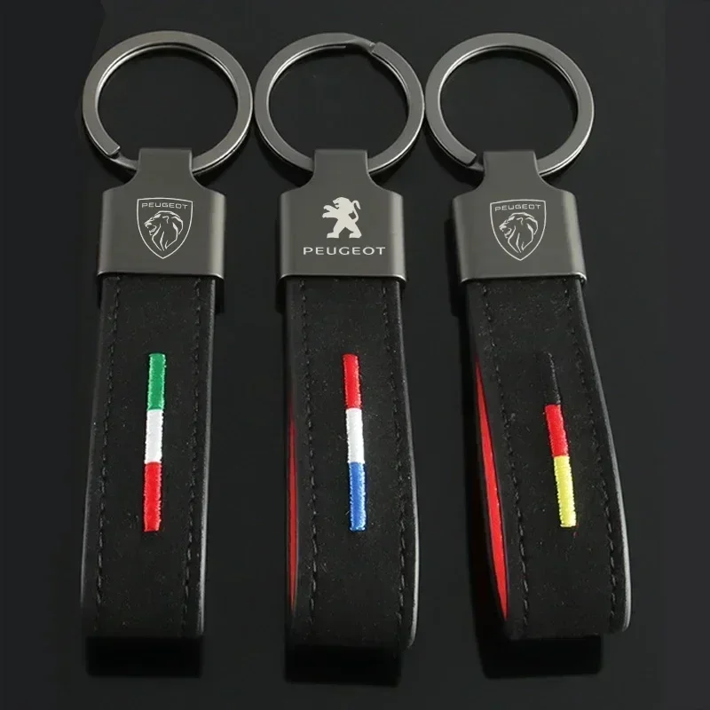 Fashion Car Badge Key Chain Keyring Holder for Peugeot 107 108 206 207 208 301 306 307 407 408 508 2008 3008 5008 Suede Keychain