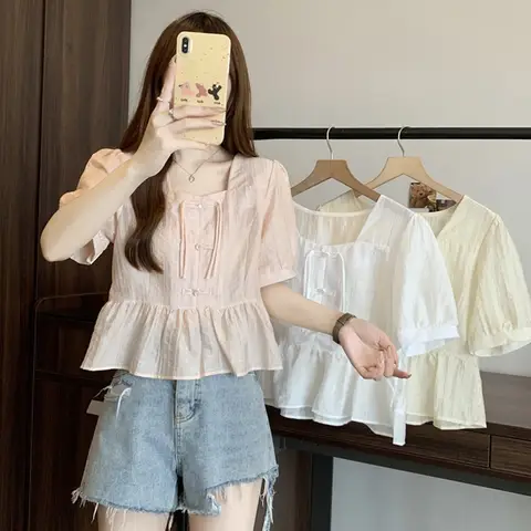 한국 스타일 셔츠 여름용 루즈핏 한식 버튼 여성용 큰 사이즈 패션 슬림핏 셔츠 상의 여성복 셔츠 블라우스 셔츠