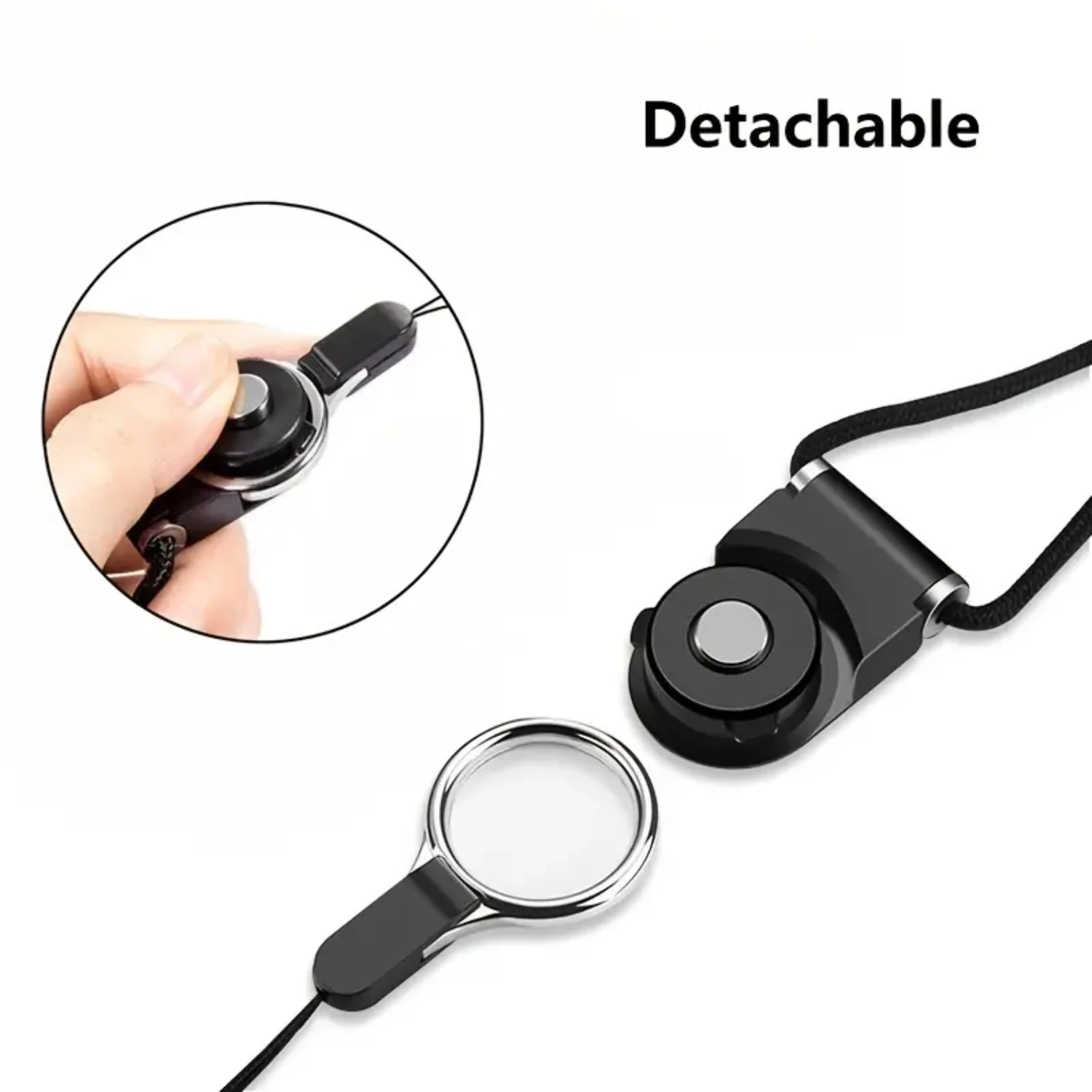 Lanière de corde de téléphone-noir, lanière de cou détachable pour téléphone portable/appareil photo