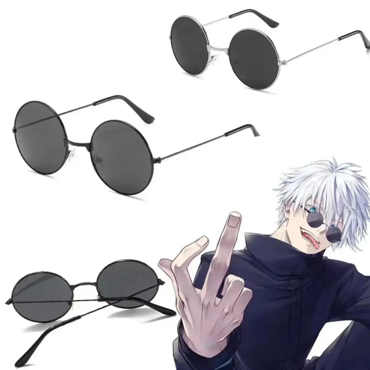

Anime Jujutsu Kaisen Gojo Satoru Cosplay Props Black Glasses Steampunk Round Frame Eyewear Sunglasses Accessories Men Women