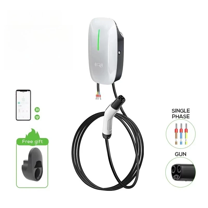 New Wall-mounted Fast EV Charging Stations AC 32A Type 1 Evse Wallbox with 5M Cable EV Charger Stand Pile