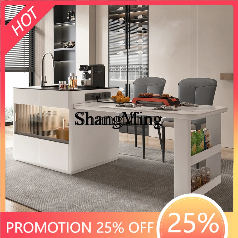 

SM household slate solid wood island dining table with integrated sink storage minimalist telescopic island bar