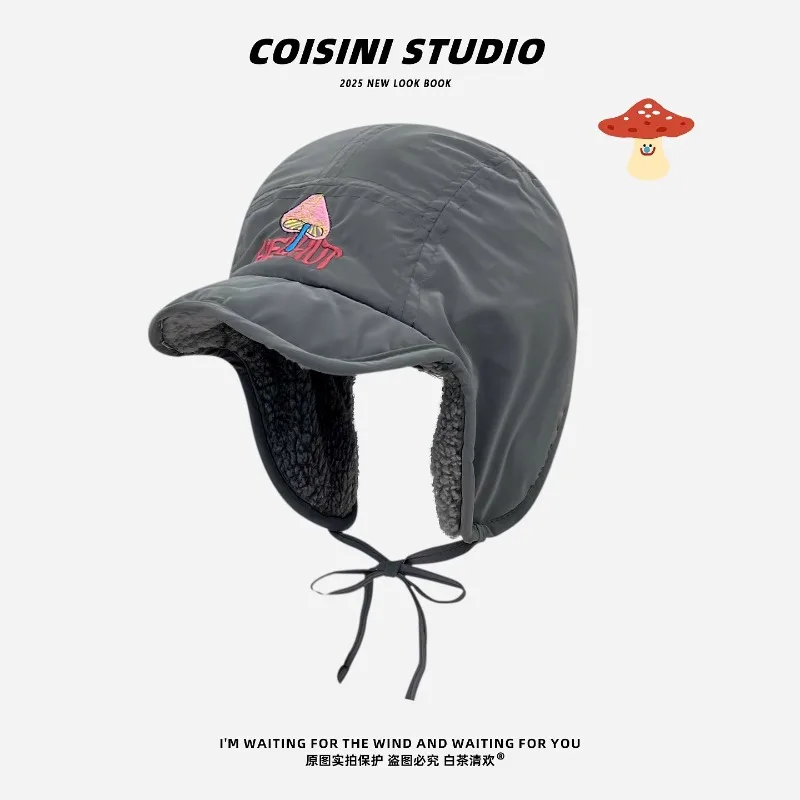 Ins لطيف الفطر المطرزة المخملية الطيار قبعات النساء الخريف والشتاء عادية الدافئة تنوعا حماية الأذن منفذها القبعات للرجال #3