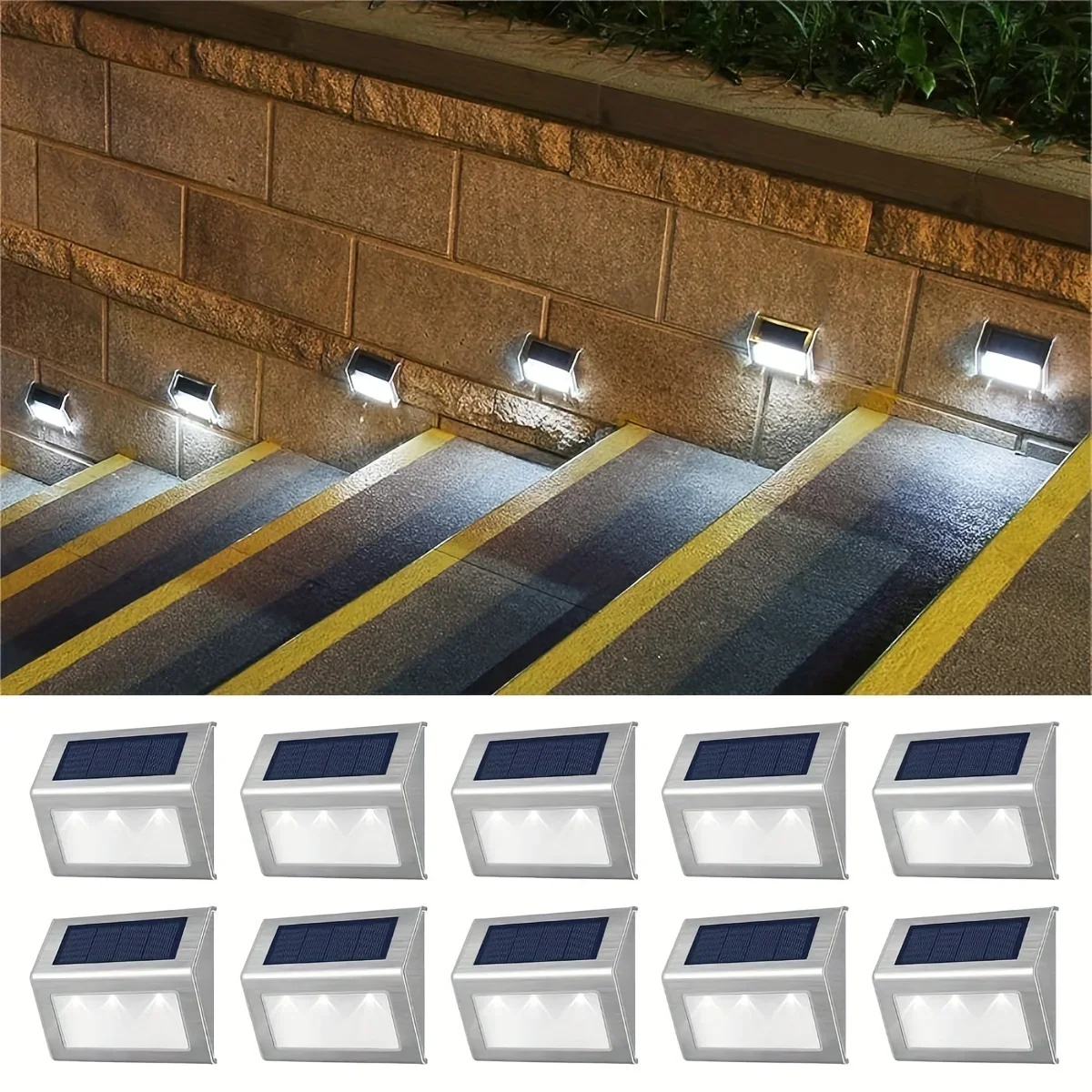 1 ~ 10 Stück Solar-Treppenlichter, wasserdichte Hof- und Gartenleuchte für Außenterrasse, Edelstahl-Solarlampe, Außenzaun-Dekoration