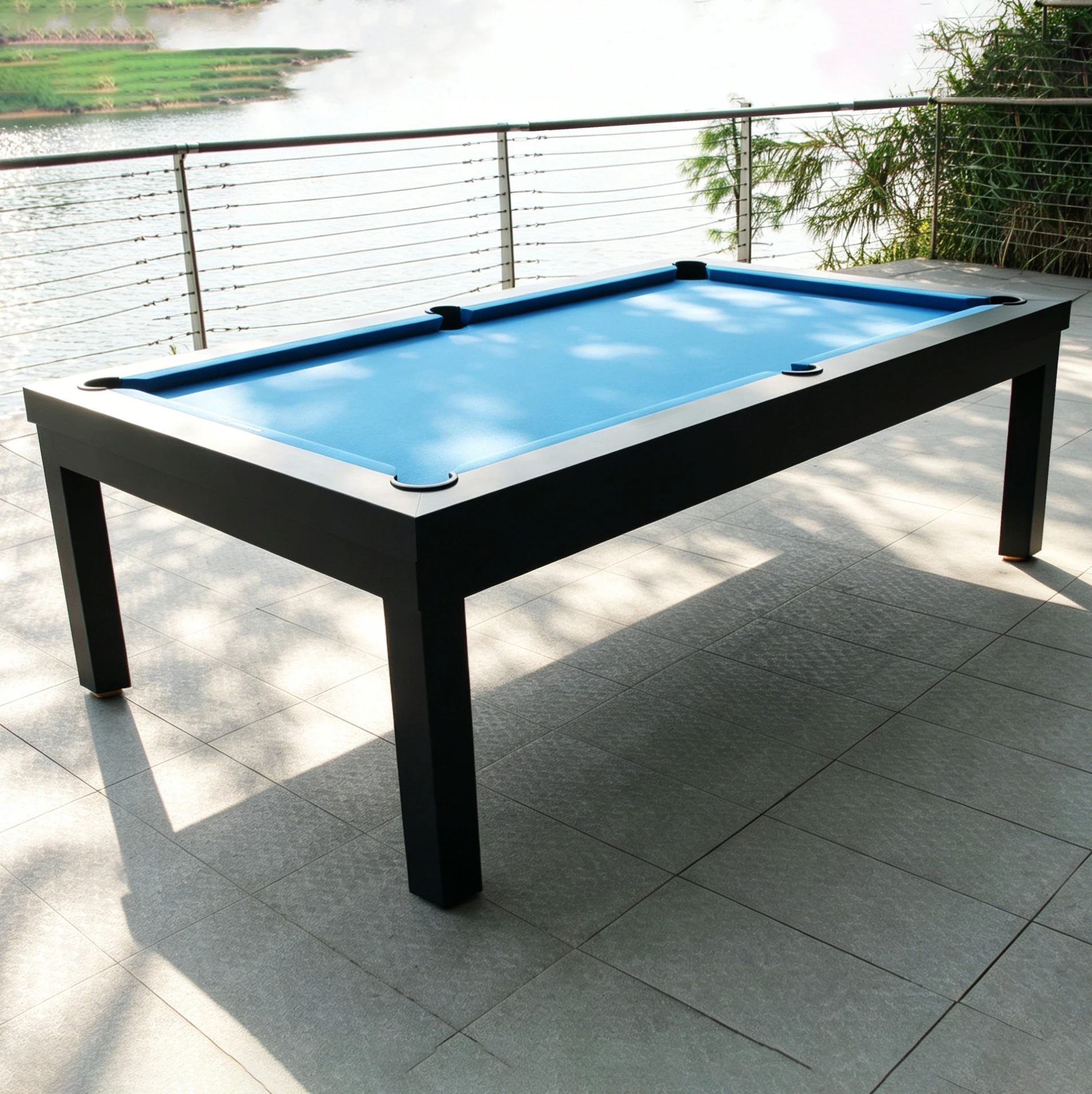MDF  Fashion Design 7FT  2  in 1  Billiard Pool Table  with Dinning Desk Top and 2pcs Benches for Courtyard Club