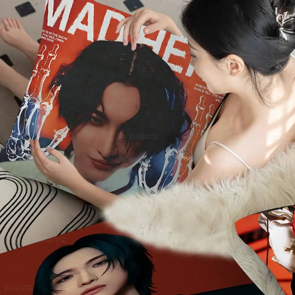 Popular Boy Band A-ATEEZ Seonghwa KPOP Pillow Covers Cartoon Sofa Decorative Home Double-sided Printing Short Plush