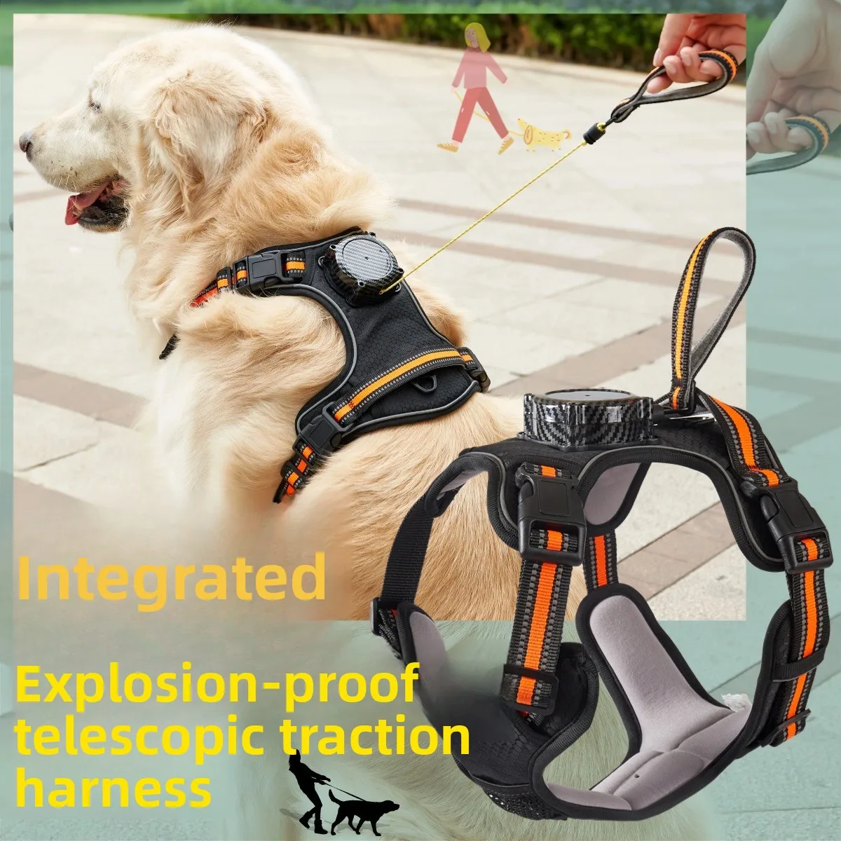 New explosion-proof retractable traction dog with pet chest strap integrated wear automatic traction rope pet vest
