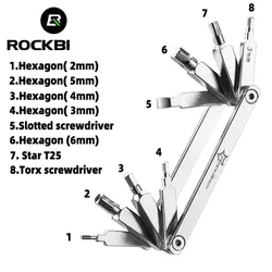 ROCKBROS Bike Repair Sets 8 in 1 Multi tool Suit 40CR Steel Compact Portable Bicycle Mounting tools Cycling Repair Accessories