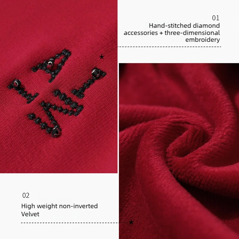 AMII Women's Sweatshirt 2025 Winter New Christmas Casual Knitting Sweatshirts Woman Cotton Embroidery Long Sleeves Top 12544189