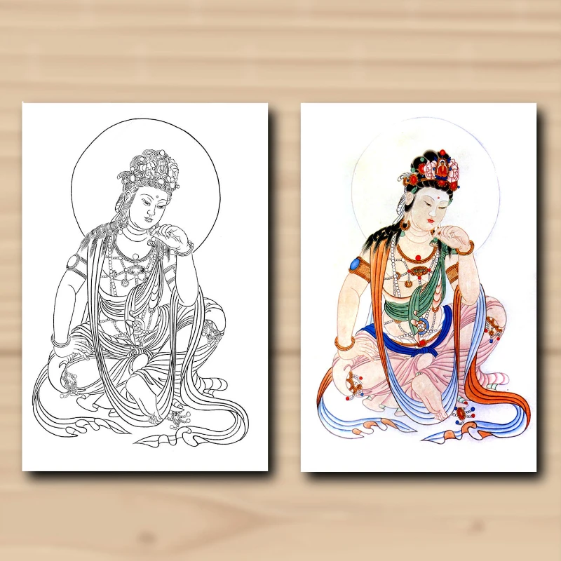 

Guanyin Bodhisattva Buddhist Figures Meticulous Painting Bainiao Portraiture Rice Paper Painting Papers Line Drawing Manuscripts