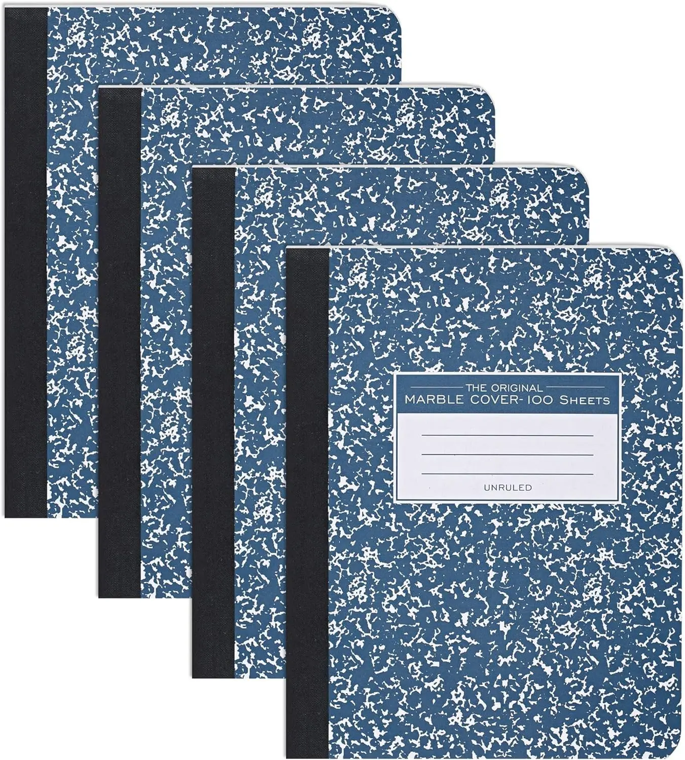 Hard Cover Composition Notebook 4 Pack, Blue Marble Design, 9.75x7.5 Inches, Unruled Blank Paper 100 Sheets