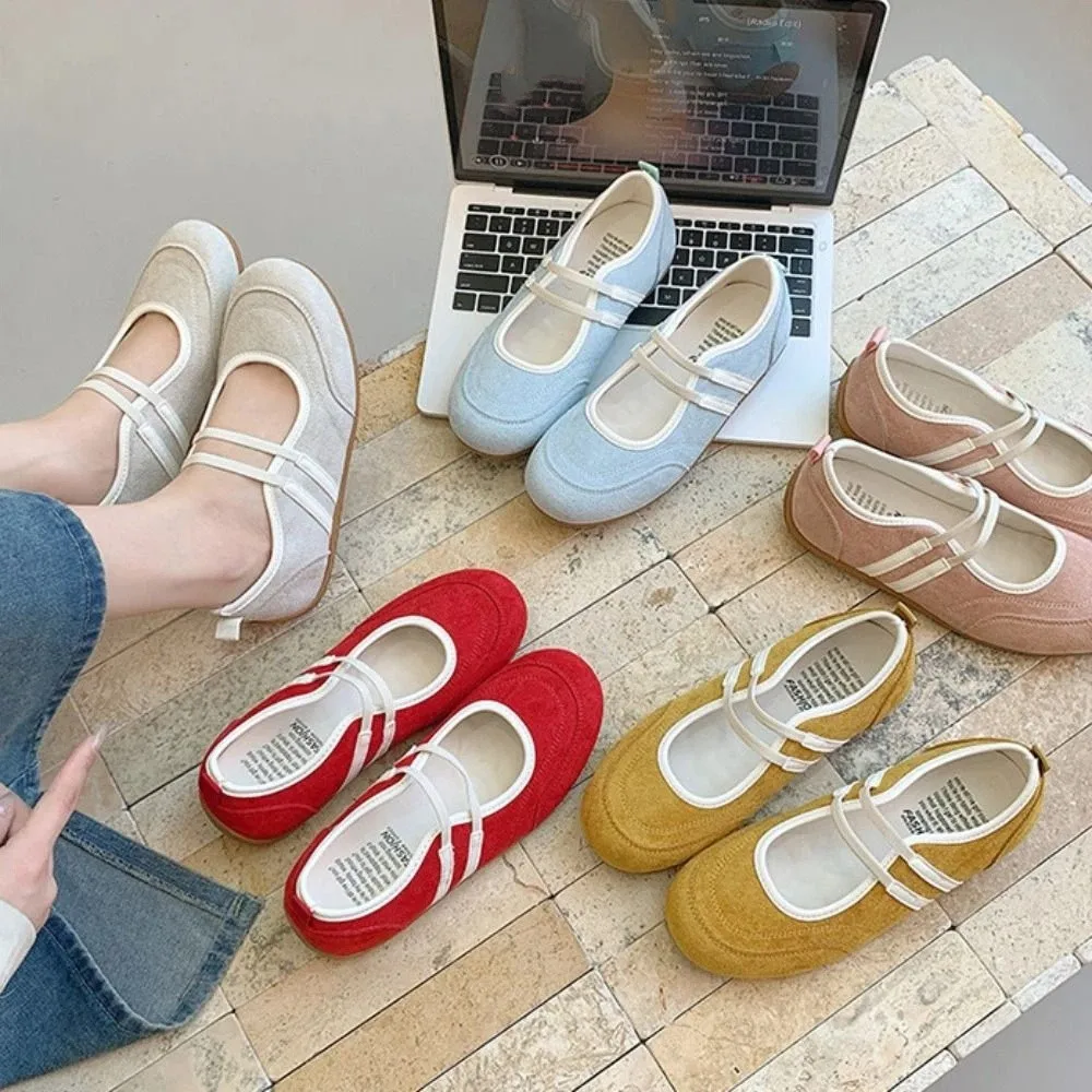 Color Blocking Mary Jane Shoes Anti-slip Synthetic Leather Ballerina Shoes Streetwear British French Style Single Shoes