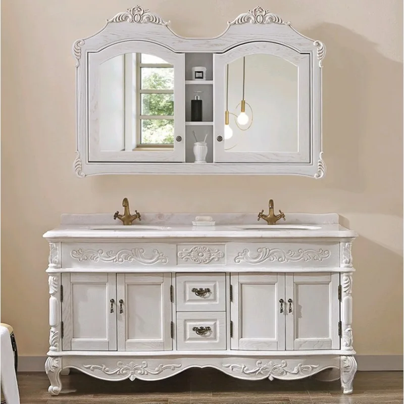 Factory direct sales European bathroom cabinet red oak mirror open paint wash basin antique floor double