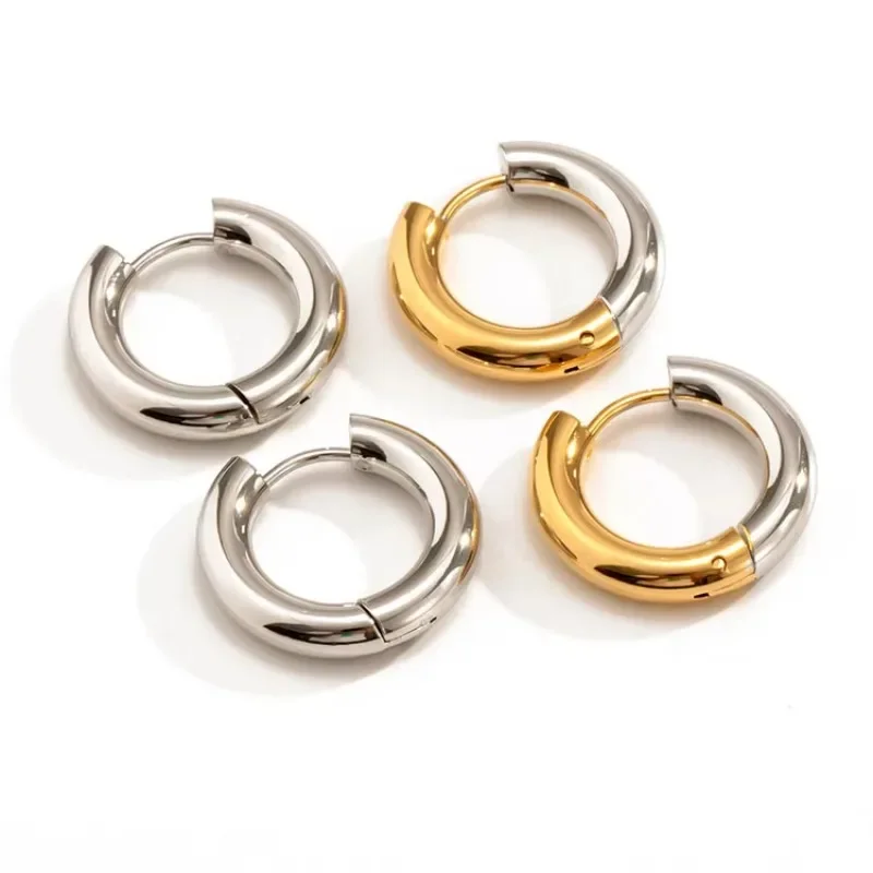 SC Ins Style Minimalist Multi-size 18K Gold Plated Huggie Earrings Men Non Fade Stainless Steel Two Tone Hoop Earrings Women