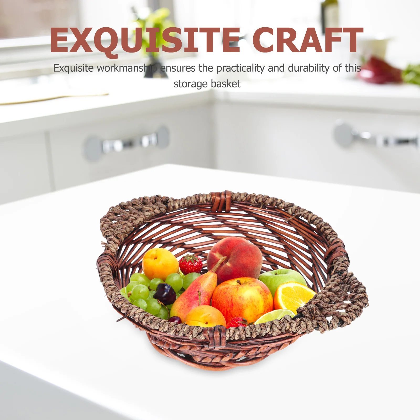 

1Pcs Woven Storage Basket Handmade Wicker Bread Fruit Snack Basket Kitchen Decorative Organizer Large Capacity