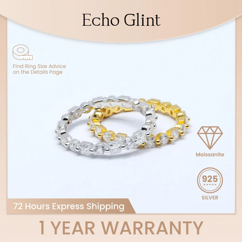 

Echo Glint S925, серебро 2,1 карата, кольцо Eternity с муассанитом, круглое обручальное кольцо квадратной огранки для женщин, подарок на годовщину