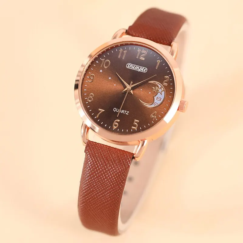 

2023 Fashion Women Watches Stars Moons Ladies Simple Quartz Watch Rose Gold Female Casual Leather Wristwatch Reloj Mujer